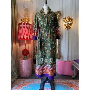 vintage 1970s butterfly print cotton maxi dress danville loungewear butterfly m
